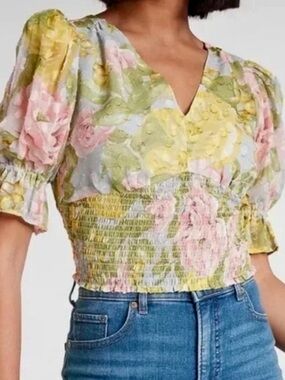 Express Floral Smocked Waist Top